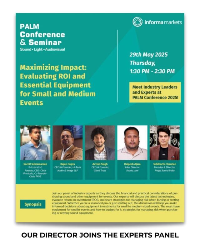 Mega Sound India at PALM Conference 2025!
 We’re proud to announce that our Founder & Director, Mr. Siddharth Chauhan ( @siddhartha.chauhan.official ) will be speaking at the @palmexpo_india PALM Conference & Seminar 2025, joining a powerful panel of industry leaders.

📍 Topic: Maximizing Impact: Evaluating ROI and Essential Equipment for Small and Medium Events.
 📅 Date: 29th May 2025 🕜 Time: 1:30 PM – 2:30 PM 📍 Venue: Hall 3, BEC, Mumbai

💡 Dive into expert insights on: • Smart investment in AV equipment • ROI-focused planning for event gear • Managing risk in rentals & purchases • Must-have tools for small to mid-sized events

This is your chance to gain industry-proven knowledge and strategies from the best in the business!

#PALMExpo2025 #MegaSoundIndia #AudioProduction #EventTech #AVIndustry #LiveEvents #SoundLightingAV #MSIPL #SiddharthChouhan #EventProfs #RentalGear