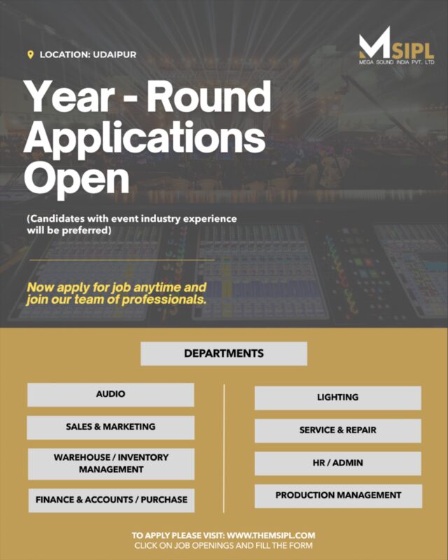 Job Alert! We are now accepting year-round applications across all departments. If you’re passionate, this is your chance to join a team that brings world-class setups to life. Your next big opportunity starts here. 

To apply, please visit: www.themsipl.com > job opening and fill out the respective department form.