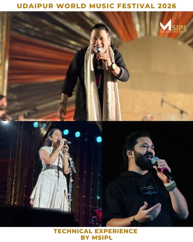 3 Days. 3 Stages. One Unimaginable Experience. 🔊✨ From morning melodies to night-time madness, the Udaipur World Music Festival pushed every limit and we loved every second of it. Sharing the stage across three days with legends like @kailashkher, @jonitamusic and @itsamittrivedi was nothing short of unreal. Different artists. Different energies. One demand. world-class sound, every single time. MSIPL powered this iconic festival, managing multiple stages, nonstop transitions, and precision sound from sunrise to starlight.

Technical Synopsis: 

Stage 1 (Ambrai Ghat) 
PA: L-Acoustics A15 with KS21 Subs 
Digital Console: Yamaha CL5 
Wireless Handheld: Shure UR4D
Wireless IEM: Sennheiser G3

Stage 2 (Fatehsagar Pal)
PA: JBL VTX A8 with JBL VTX A12 and JBL VTX B28
Digital Console: Digico Quantum 338
Wireless Handheld: Shure Axient 
Wireless IEM: Sennheiser 2000

Stage 3 (Gandhi Ground)
PA: L-Acoustics K1 x 20
L-Acoustics K2 x 12
L-Acoustics KS28 x 24
Digital Console: Yamaha Rivage PM7, Avid S6L and Digico Quantum 5
Wireless Handheld: 16 Channel Shure Axient
Wireless IEM: 32 Channel Sennheiser 2000 IEM