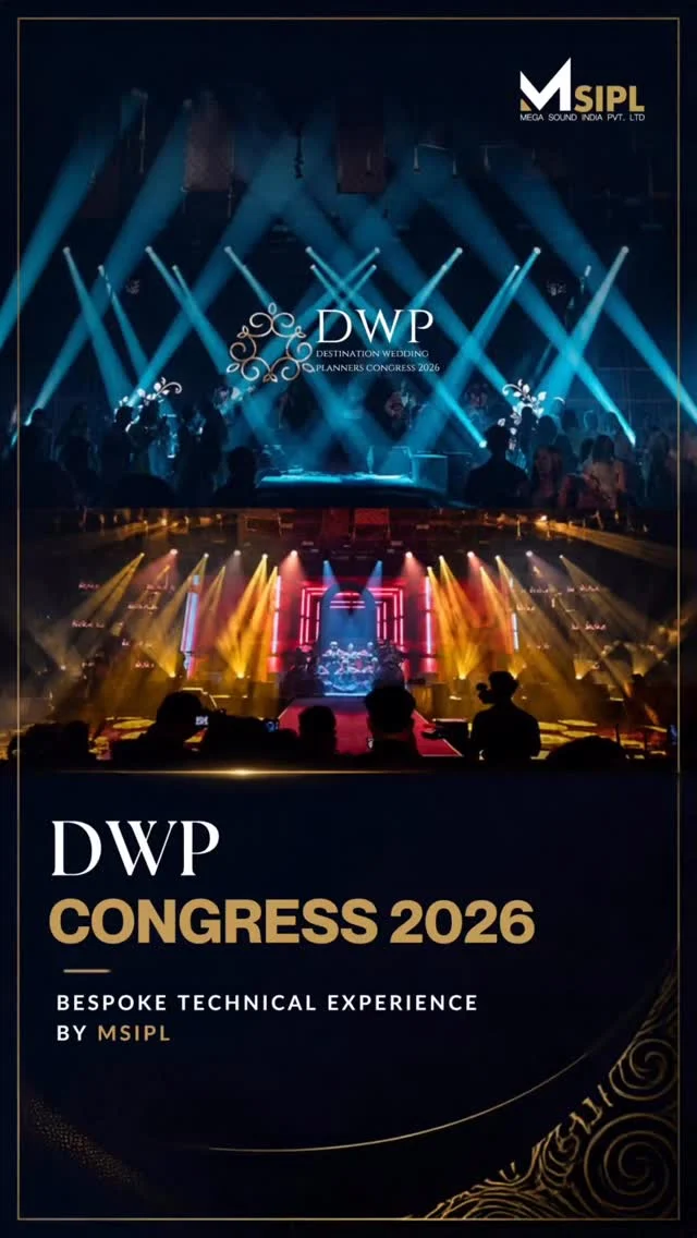 Global Connections. Bespoke Production. One Unforgettable Experience.
Mega Sound India is proud to be the AV Partner for DWP Congress 2026, hosted at the magnificent Fairmont Udaipur Palace.
Bringing together the global luxury wedding industry, this prestigious gathering calls for technical solutions that are as exceptional as the experience itself. From precision audio to immersive lighting, our team delivered bespoke production tailored to the scale and sophistication of the congress.
Proud to be part of a global platform where creativity meets technical excellence.